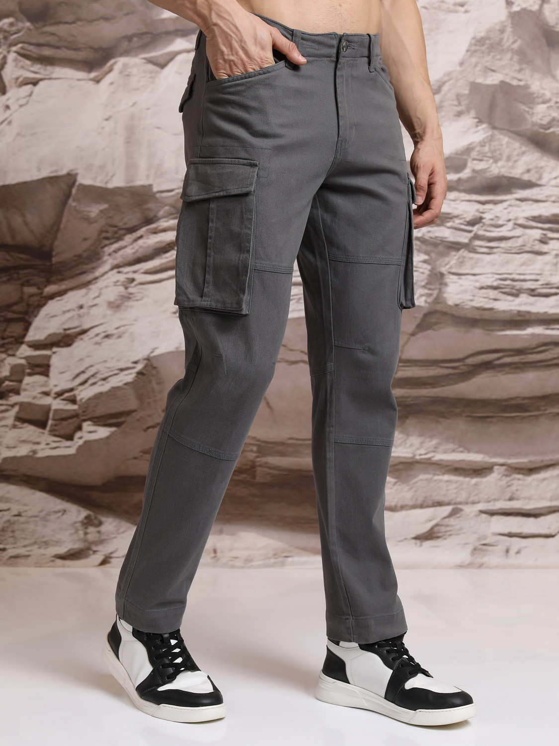 Image of HIGHLANDER Regular Fit Men Grey Trousers
