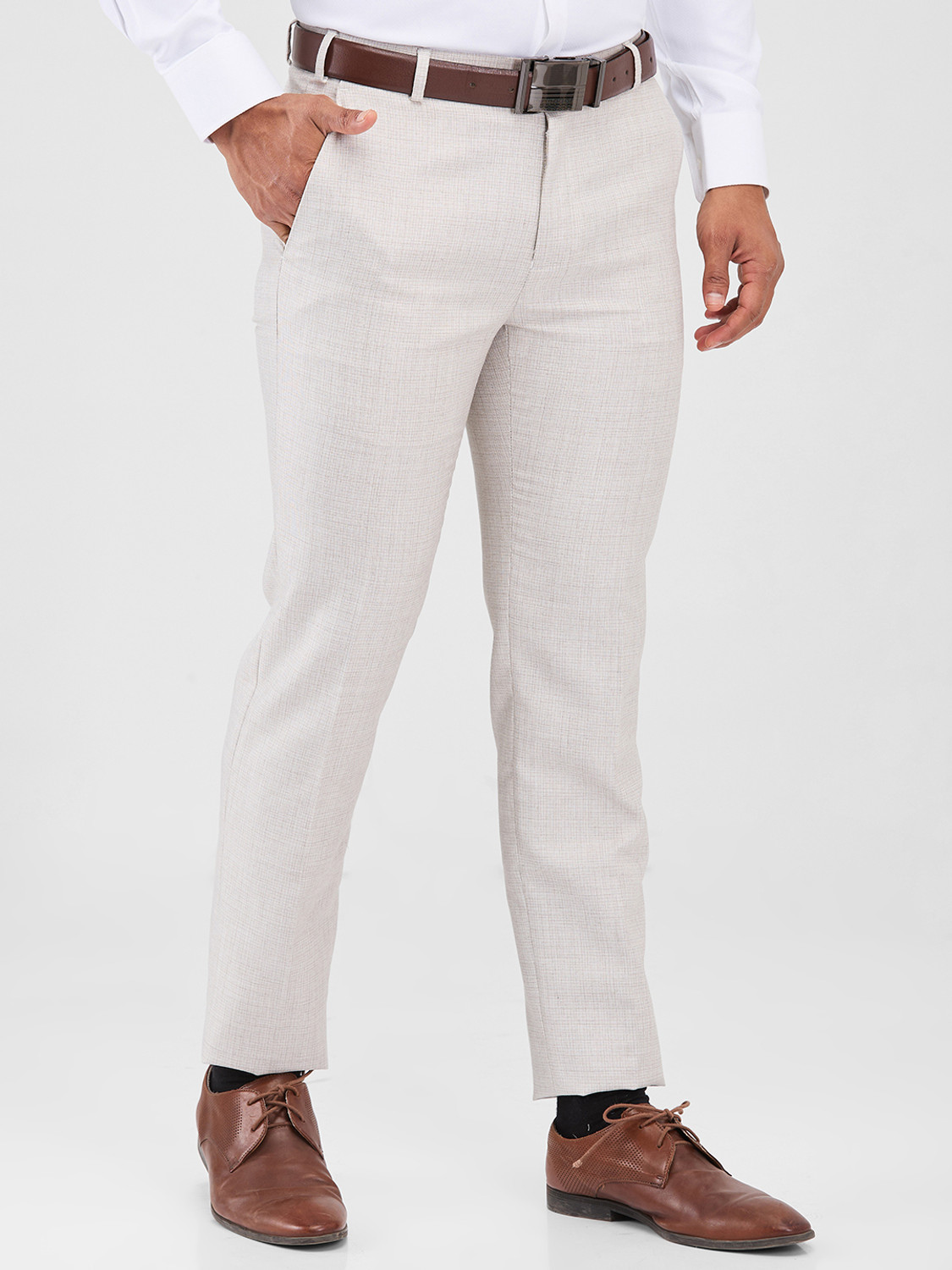 Image of Raymond Slim Fit Men Grey Trousers