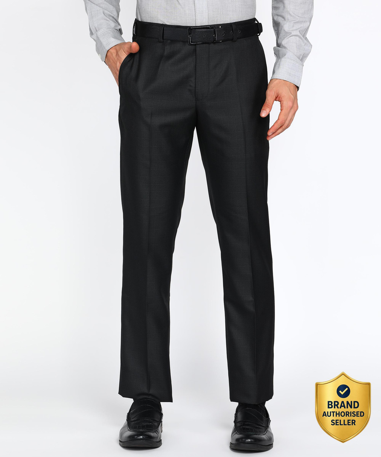 Image of PARK AVENUE Regular Fit Men Black Trousers