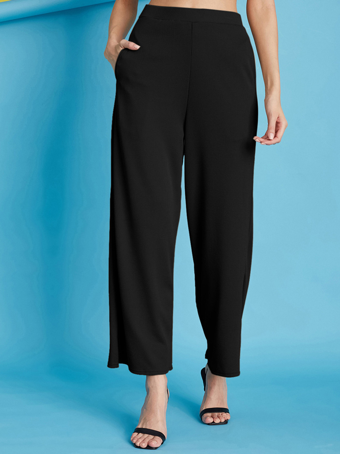 Image of DTR FASHION Flared Women Black Trousers