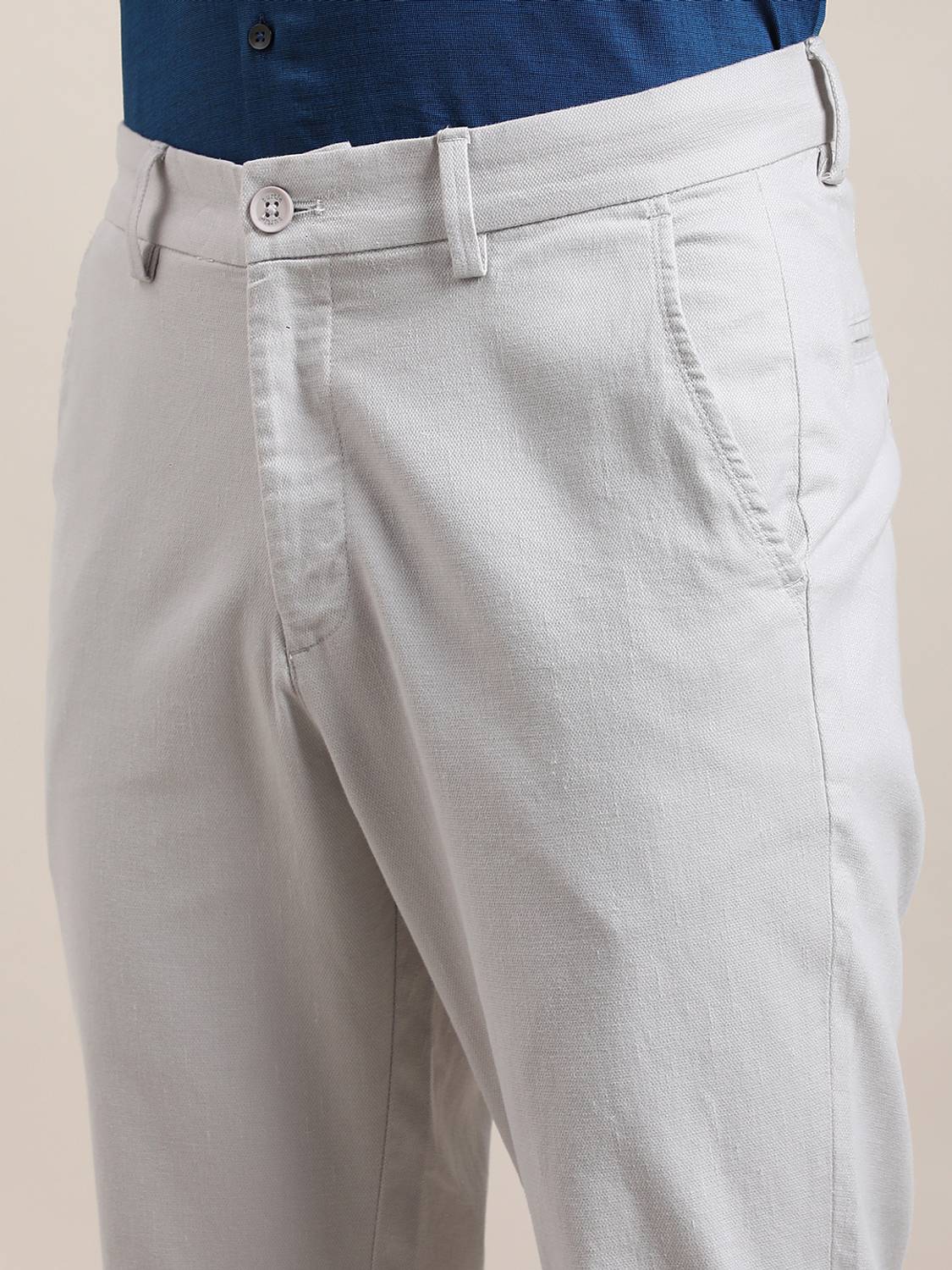 TURTLE Men Slim Fit Grey Cotton Blend Trousers - Image 5