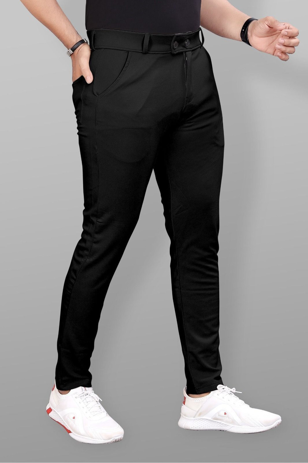 Image of COMBRAIDED Slim Fit Men Black, Khaki Trousers