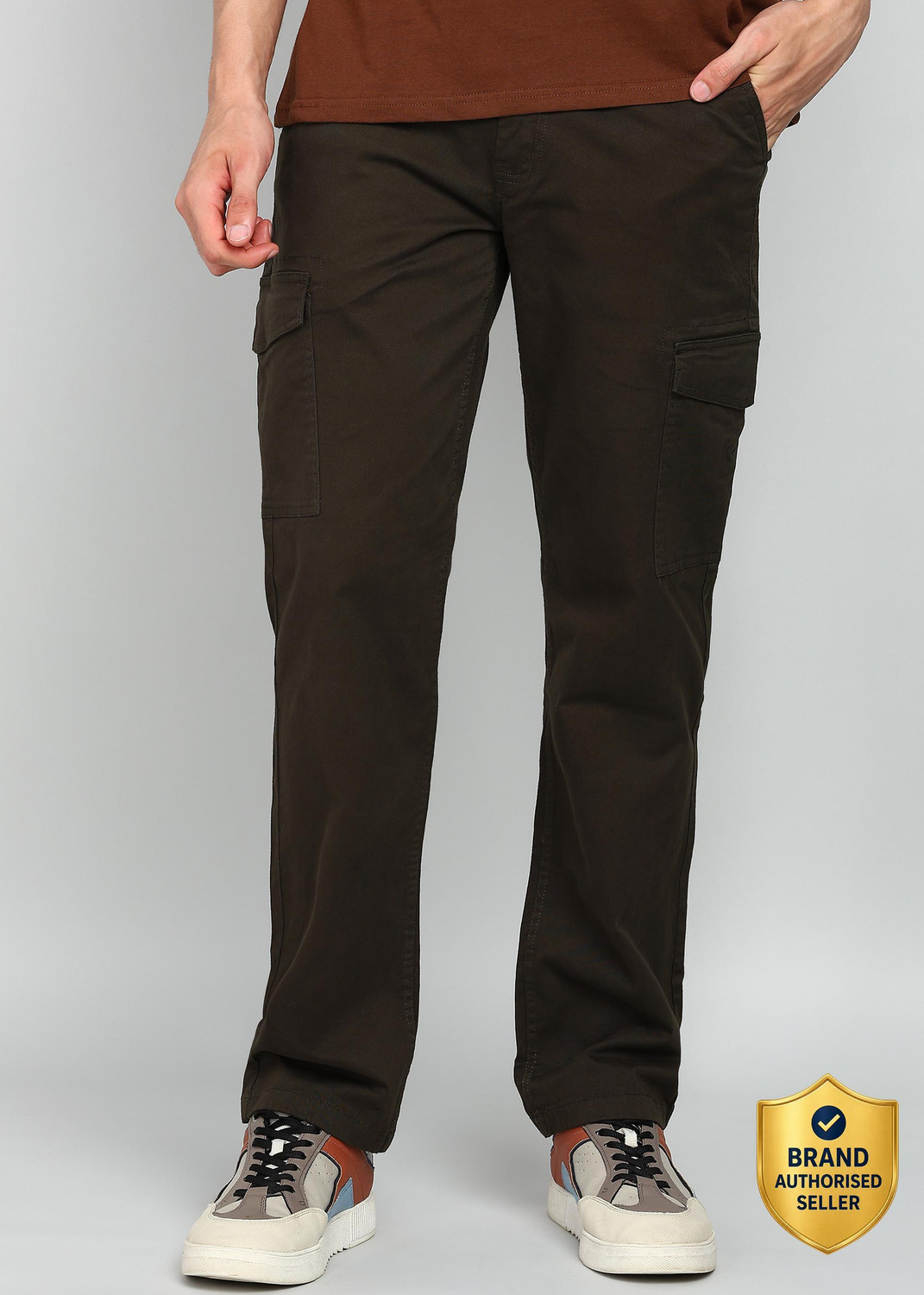 Image of WROGN Straight Fit Men Dark Green Trousers