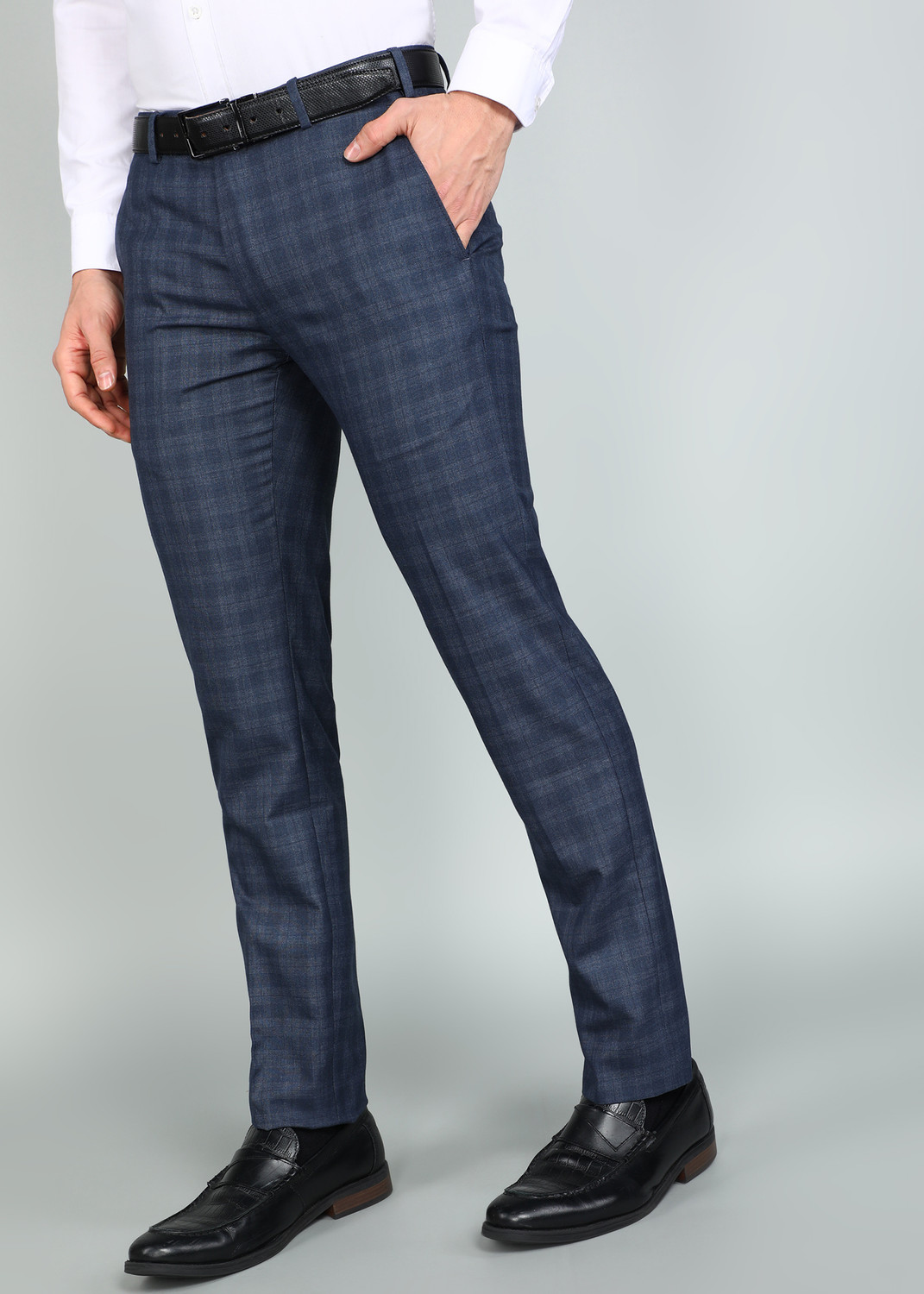 Image of Raymond Men Slim Fit Dark Blue Polyester Trousers