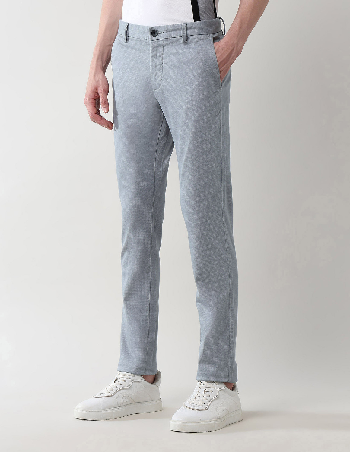 Image of Arrow Sport Slim Fit Men Grey Trousers