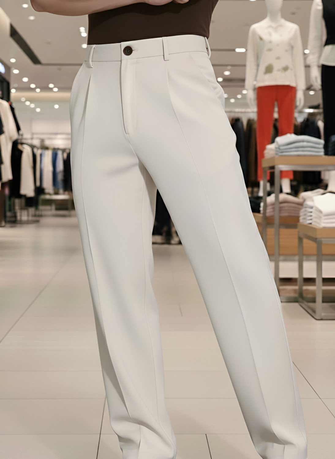 Image of MWFASHION Straight Fit Men Beige Trousers