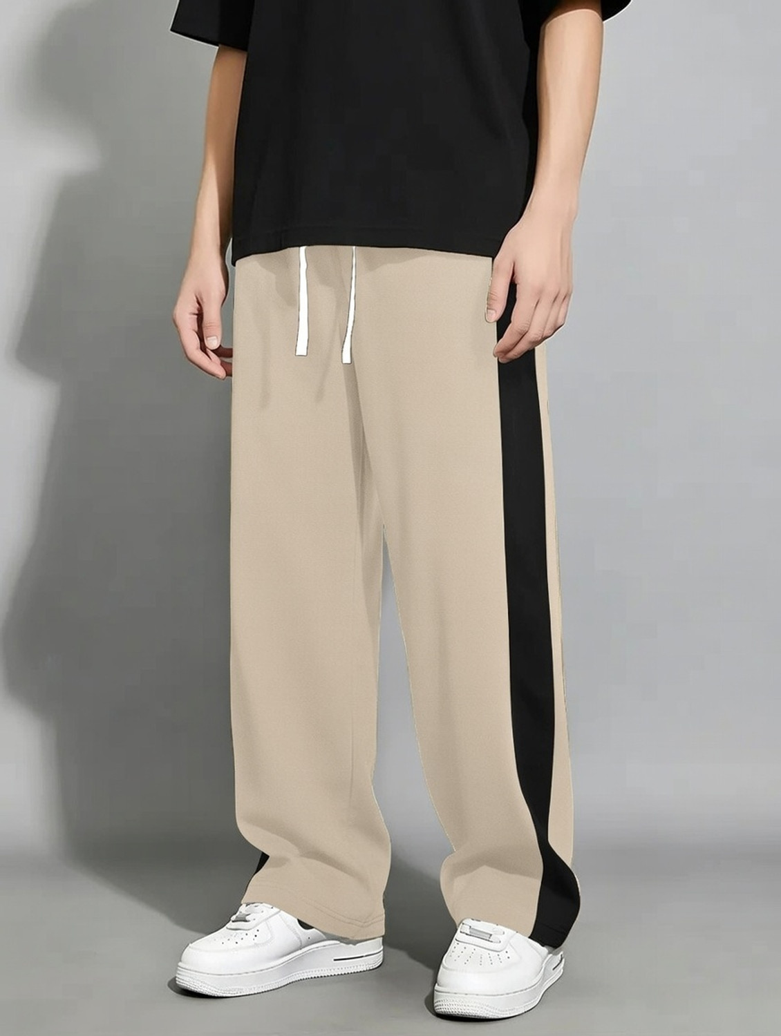 Image of FABBAZE Loose Fit Men Beige Trousers