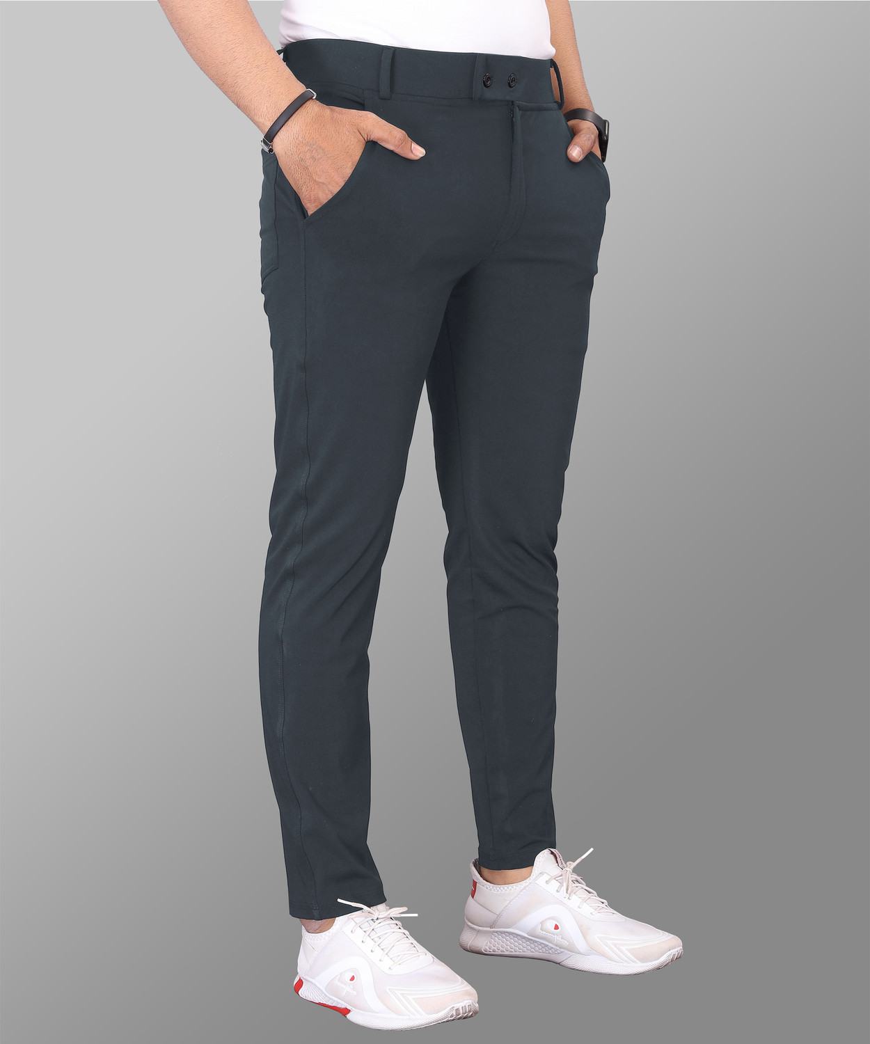 Image of COMBRAIDED Regular Fit Men Grey Trousers