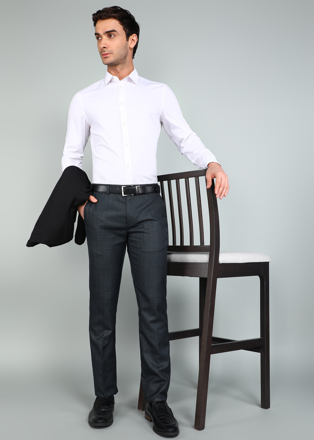 Image of Raymond Slim Fit Men Dark Blue Trousers