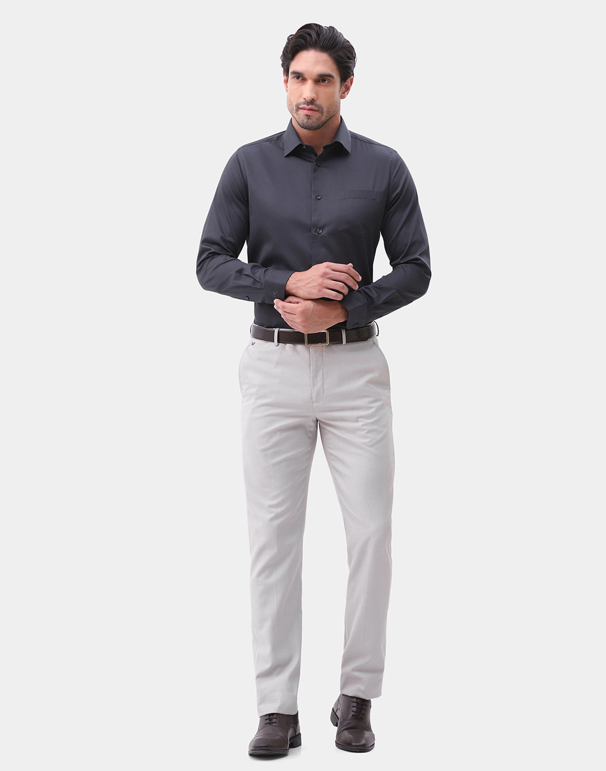 Image of Blackberrys Slim Fit Men Grey Trousers