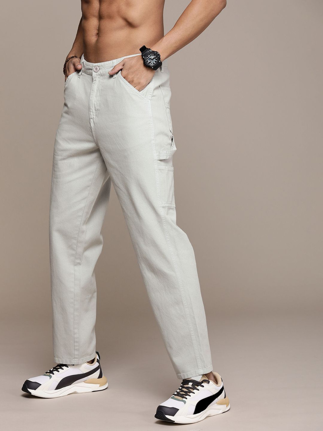 Image of Roadster Straight Fit Men Grey Trousers