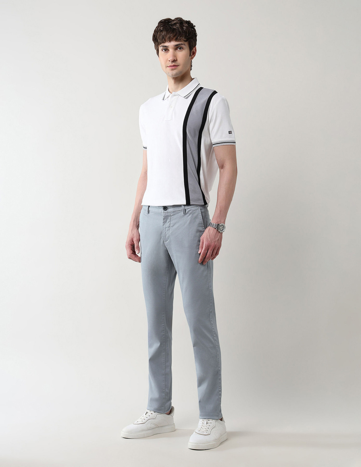 Image of Arrow Sport Slim Fit Men Grey Trousers