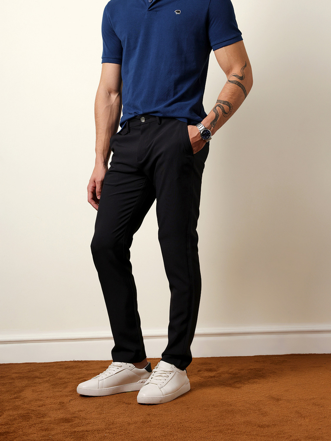 Image of THE BEAR HOUSE Slim Fit Men Black Trousers
