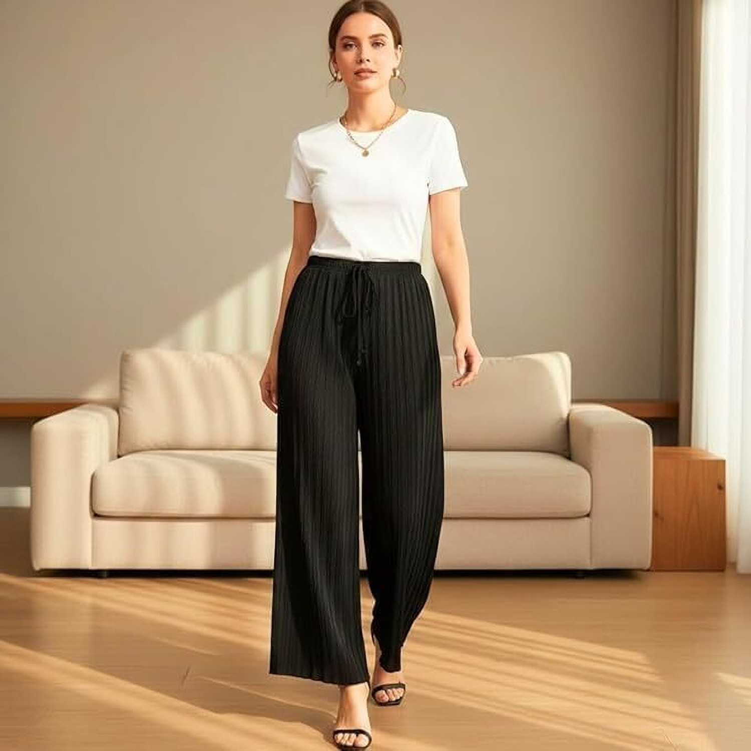 Image of ShopTrends Regular Fit Women Black Trousers