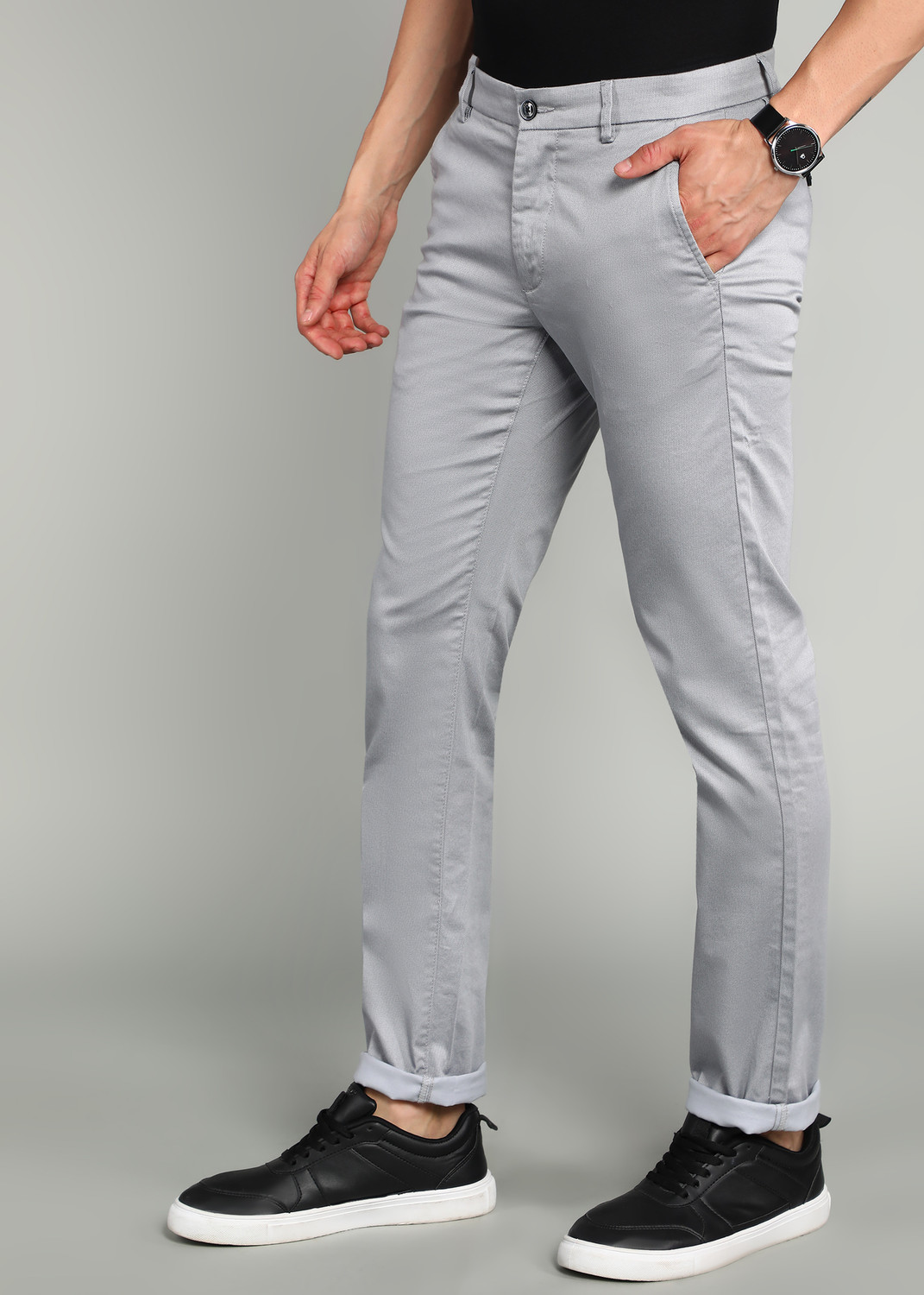 Image of Arrow Sport Men Slim Fit Grey Cotton Blend Trousers