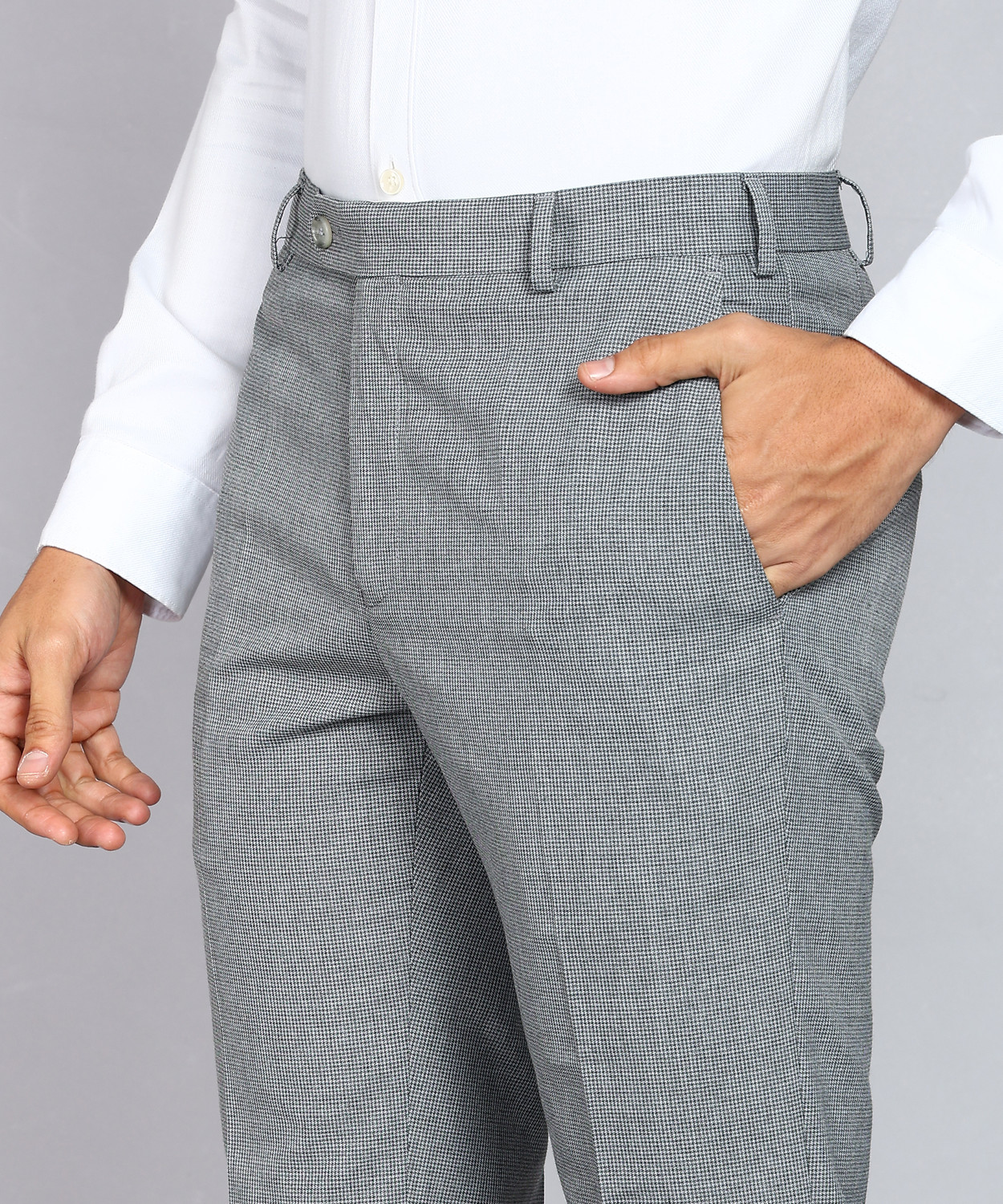 Image of Raymond Men Slim Fit Grey Cotton Blend Trousers