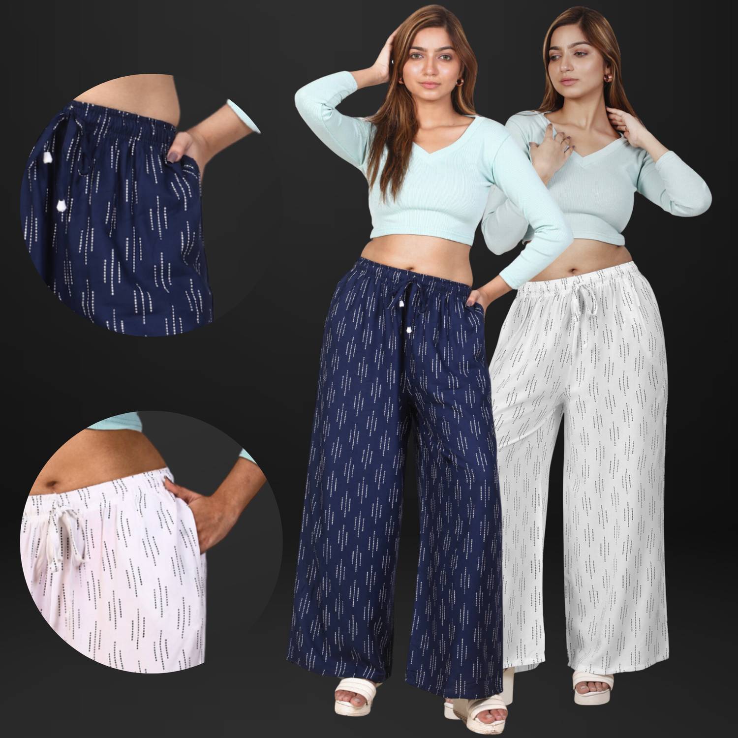 4K FASHION Relaxed Women White, Blue Trousers