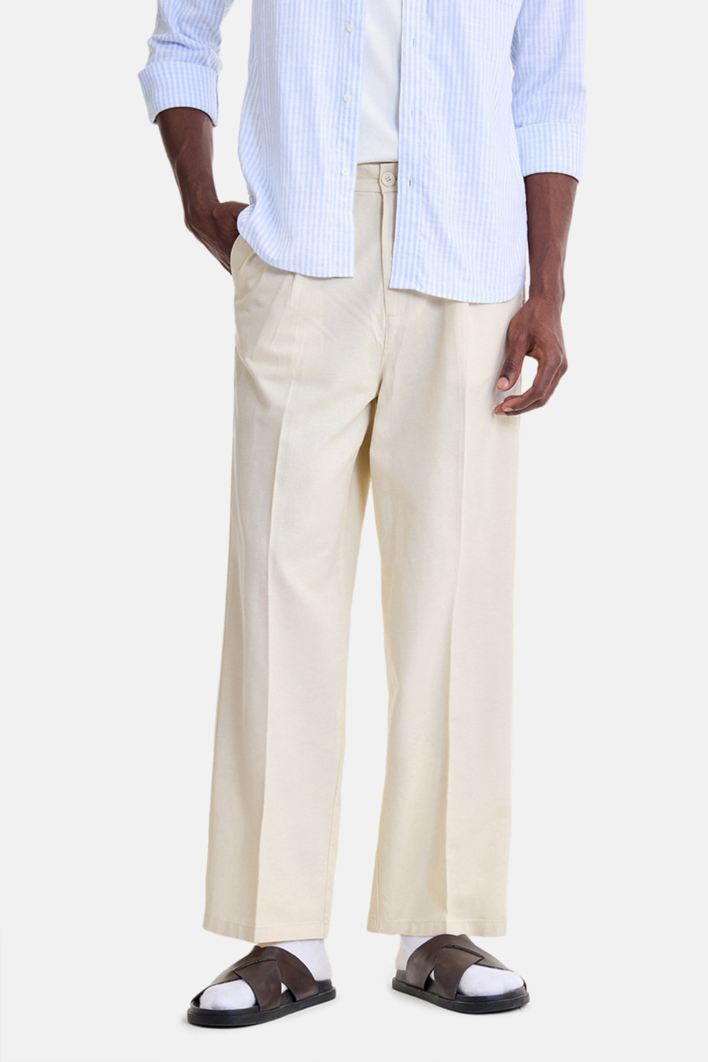 Image of Snitch Relaxed Men Cream Trousers