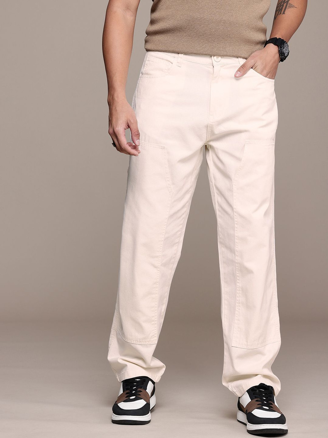 Image of Roadster Straight Fit Men White Trousers