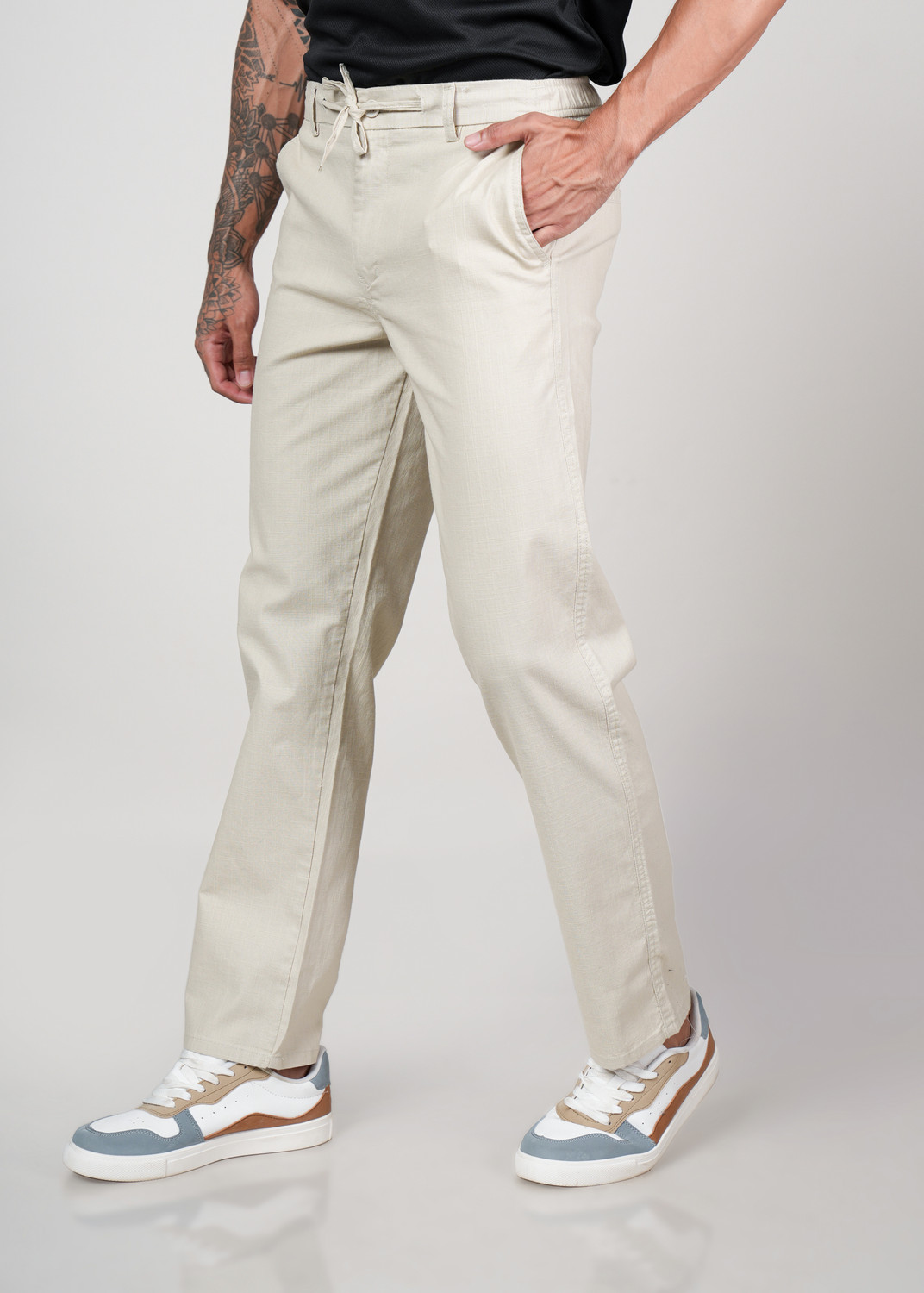 Image of WATT NEXT CLOTHINGS Regular Fit Men Beige Trousers