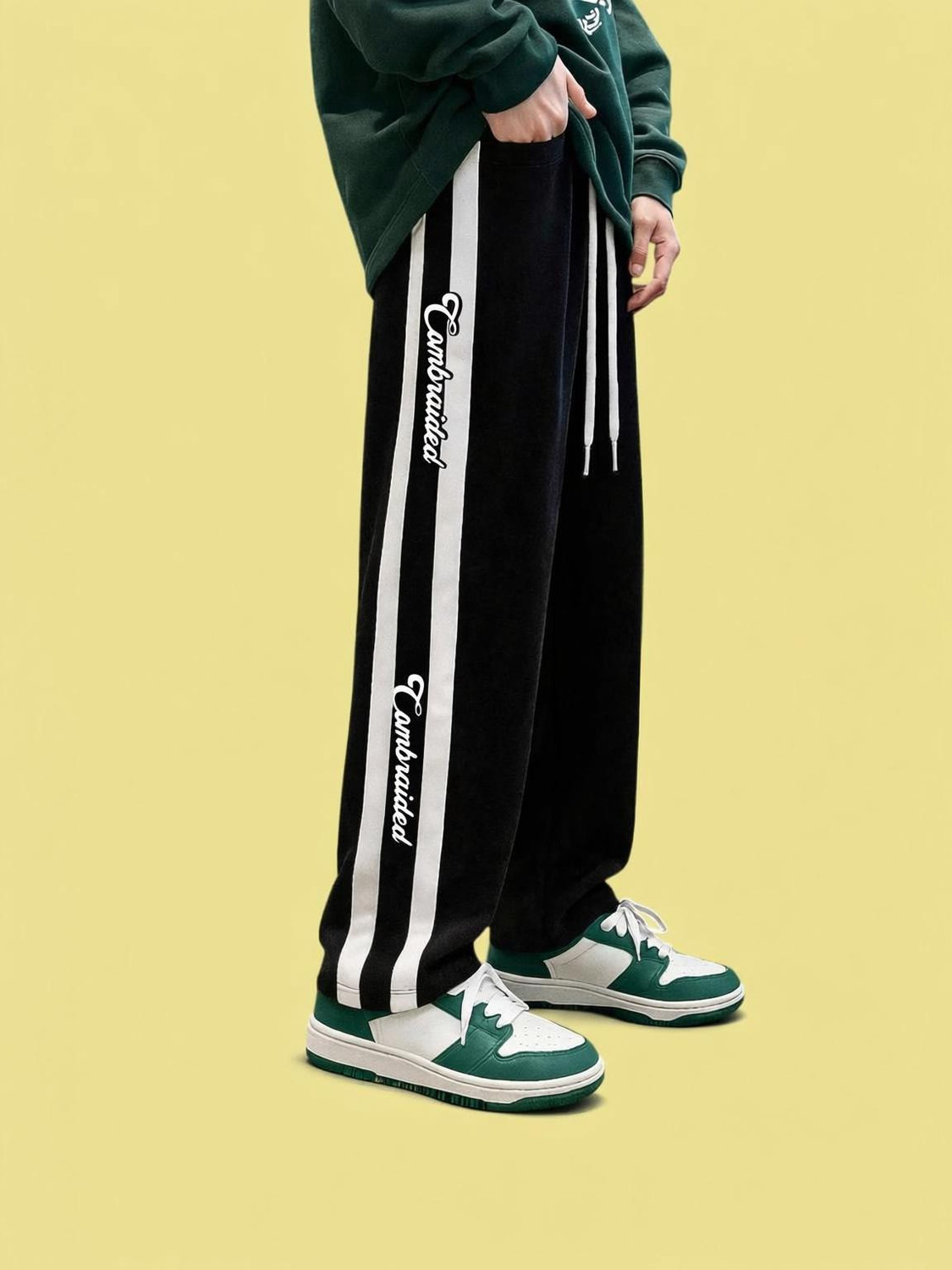 Image of COMBRAIDED Loose Fit Men Black, White Trousers