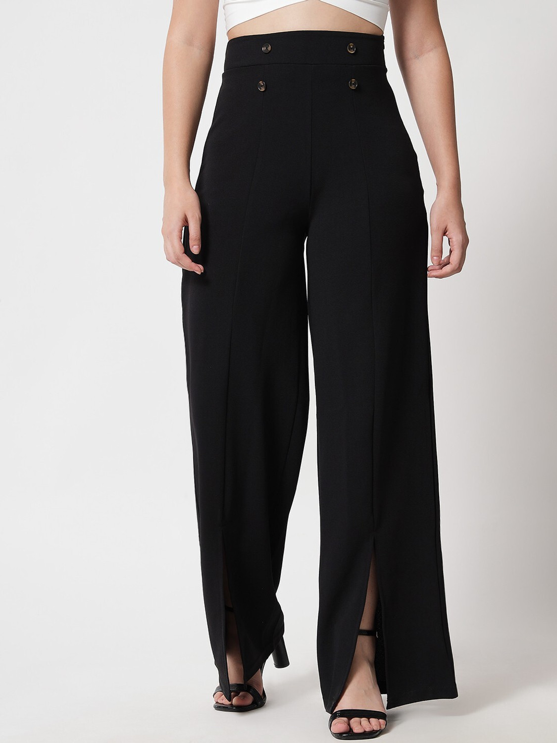 Image of KOTTY Regular Fit Women Black Trousers