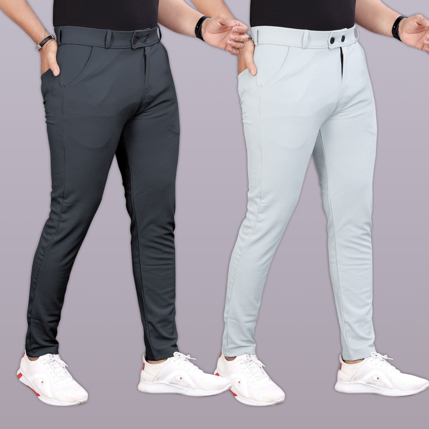 Image of COMBRAIDED Slim Fit Men Grey, Silver Trousers