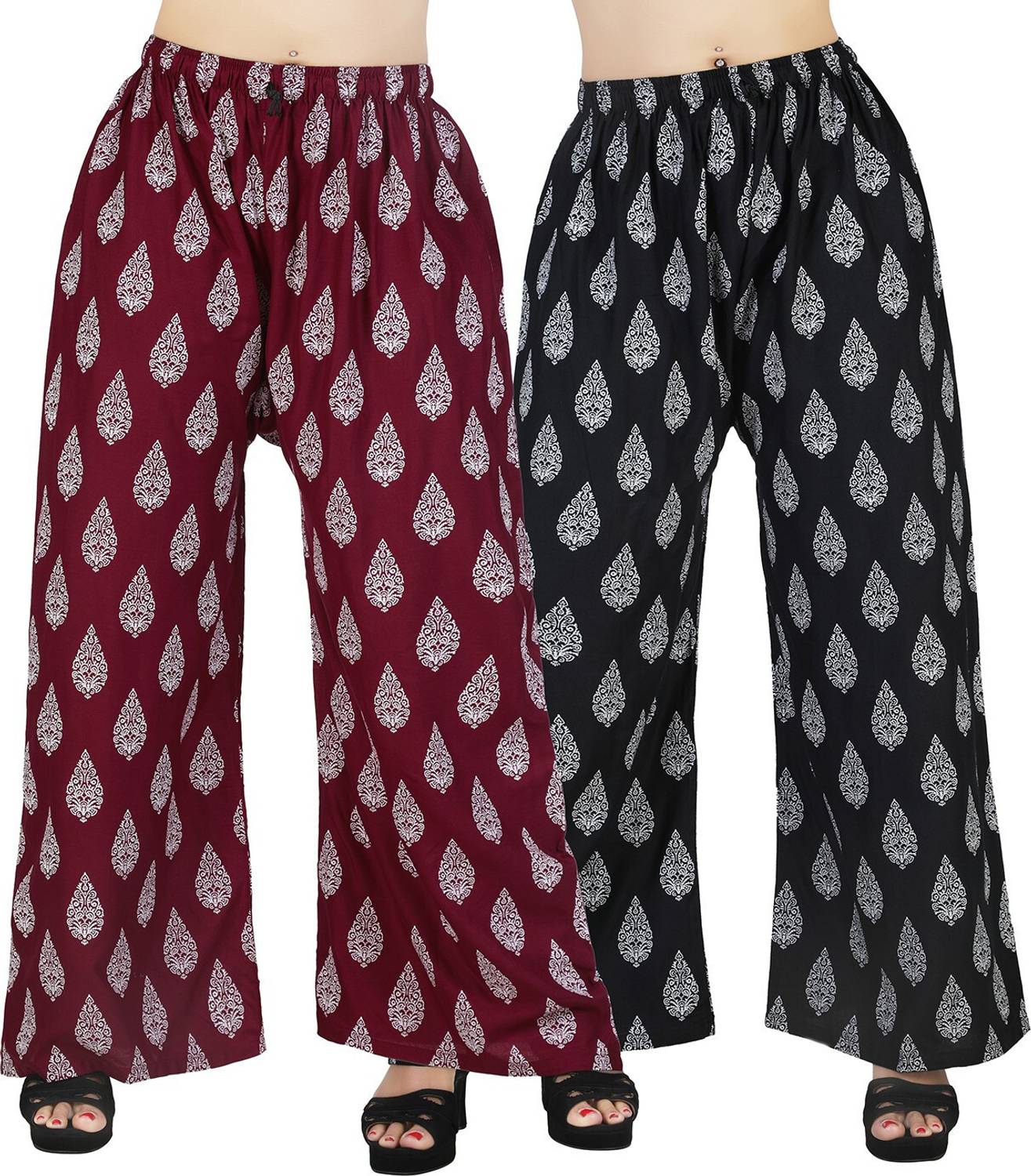 4K FASHION Loose Fit Women Maroon, Black Trousers