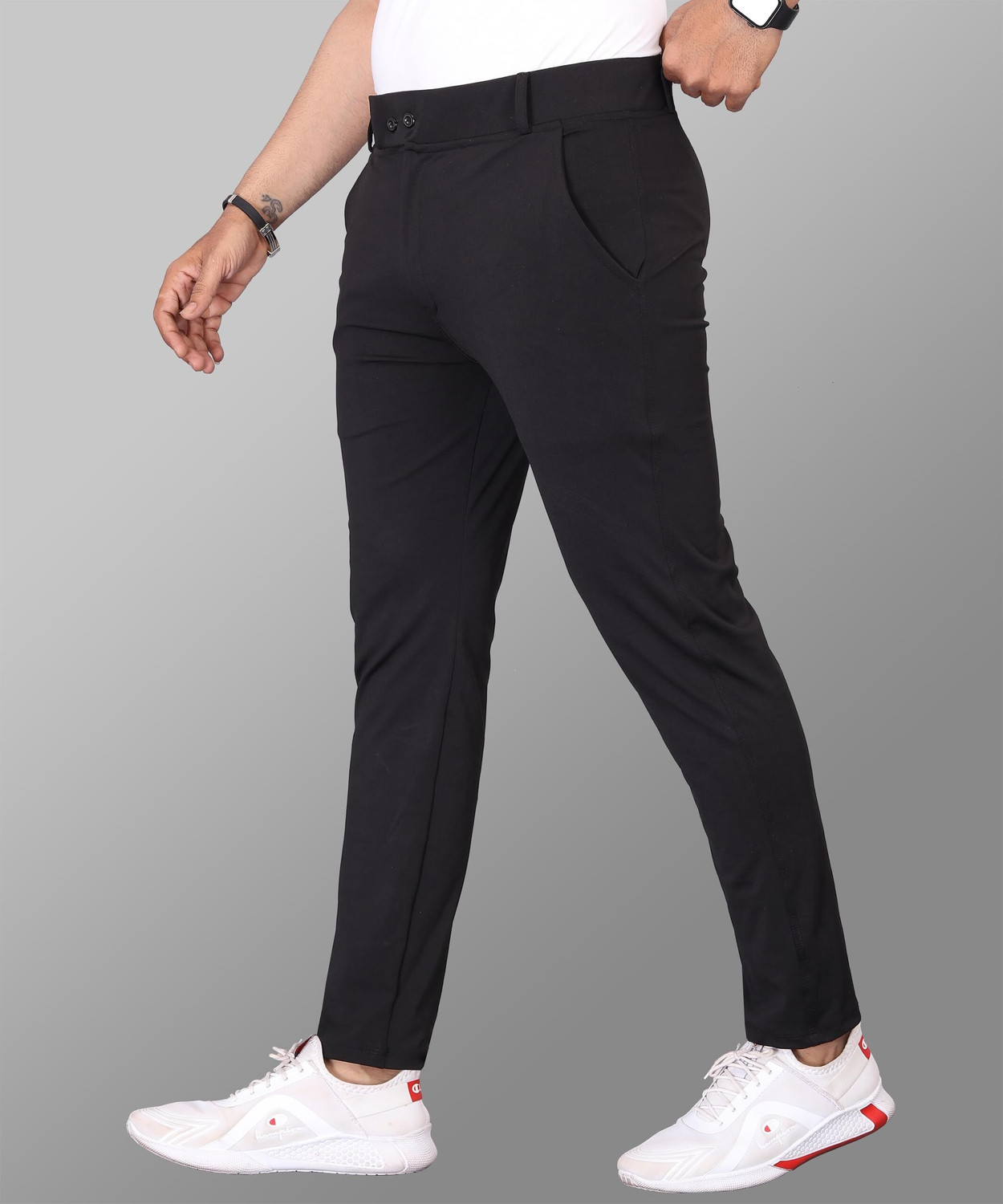 Image of Kashvi Comfort Fit, Regular Fit Men Black Trousers