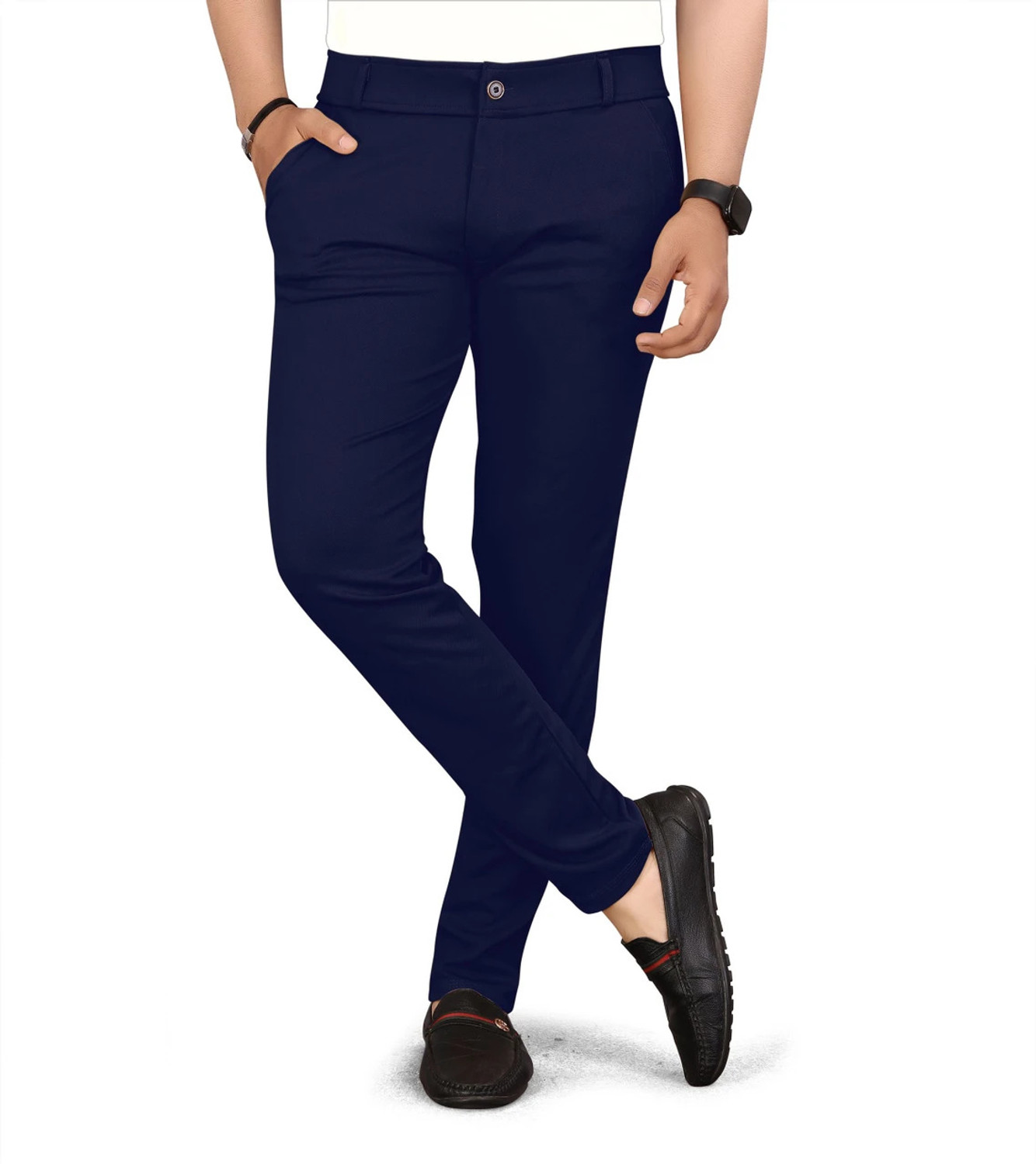 Image of AROXRA Slim Fit Men Black Trousers
