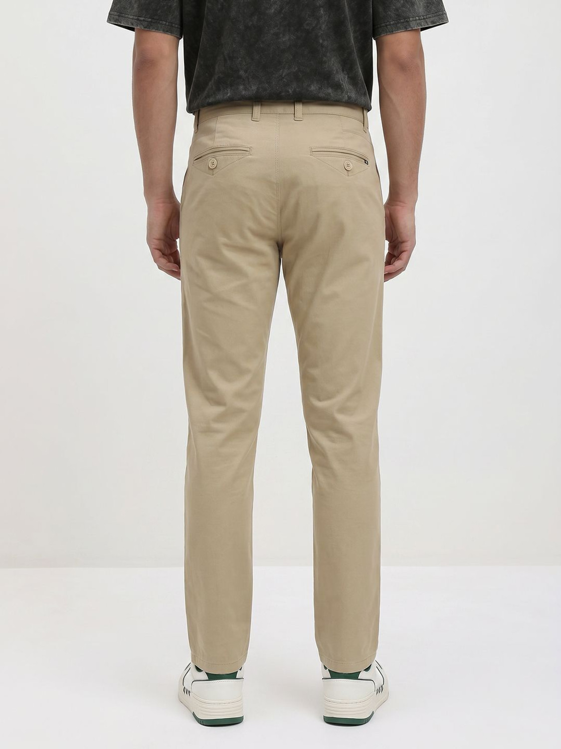 Image of Roadster Men Regular Fit Beige Pure Cotton Trousers