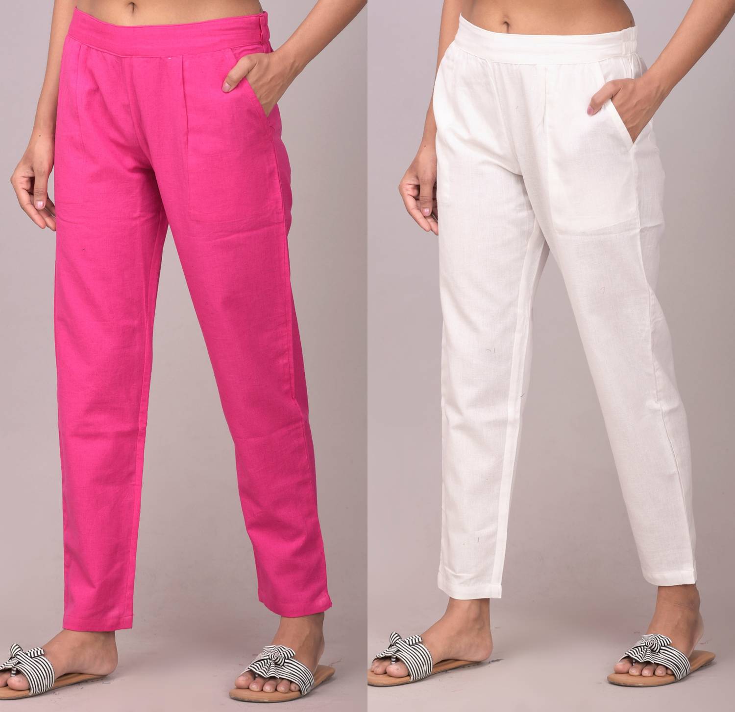 Tanusiya Regular Fit Women Pink, White Trousers