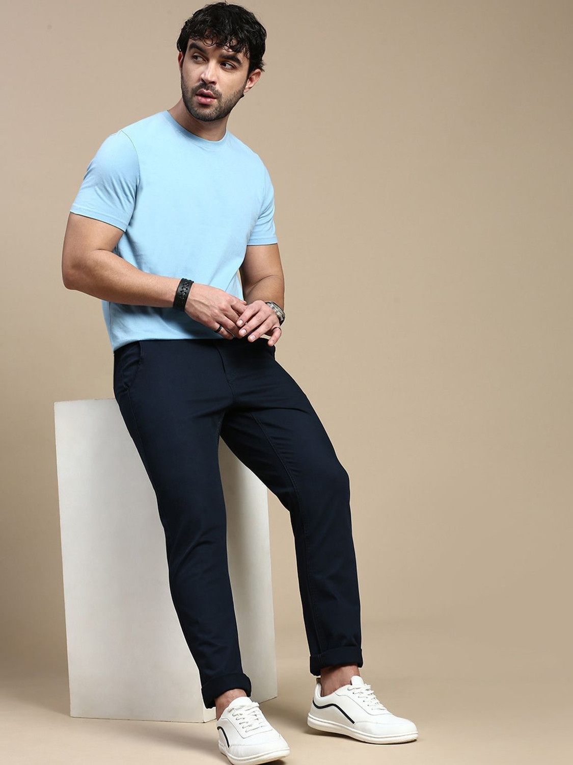 Image of Roadster Regular Fit Men Blue Trousers