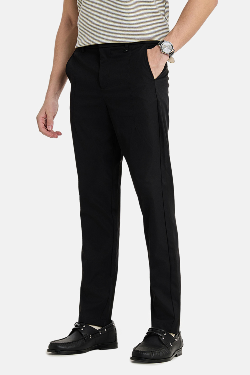 Image of Snitch Men Slim Fit Black Polyester Trousers