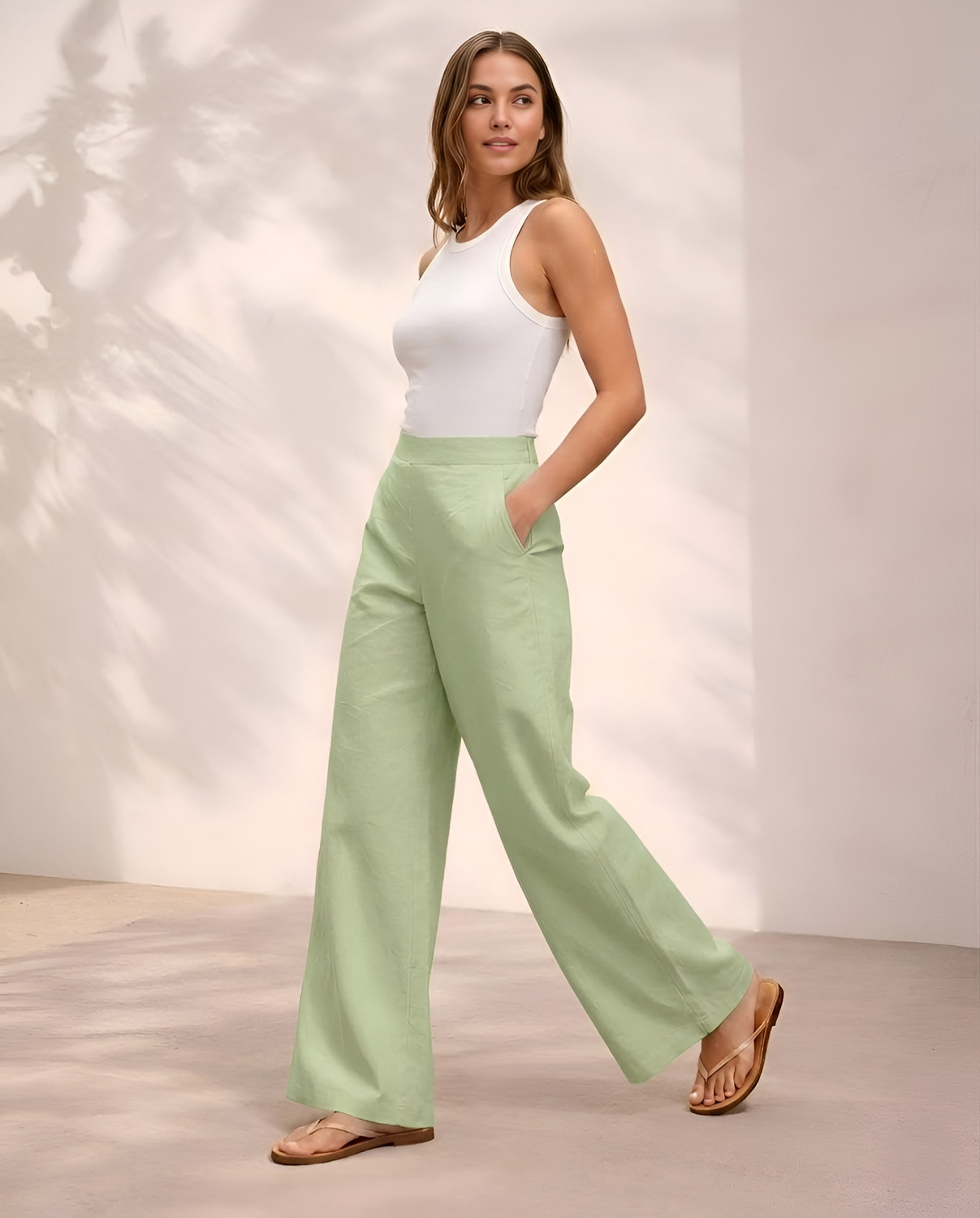 Image of Anmi Comfort Fit Women Green Trousers