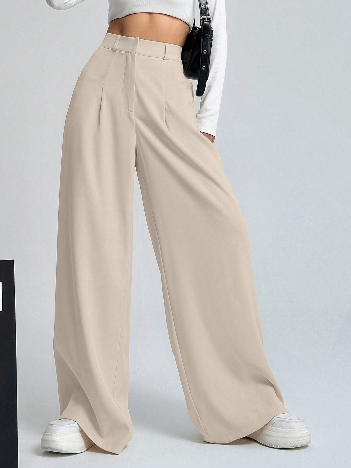 Image of Aahwan Straight Fit Women Beige Trousers