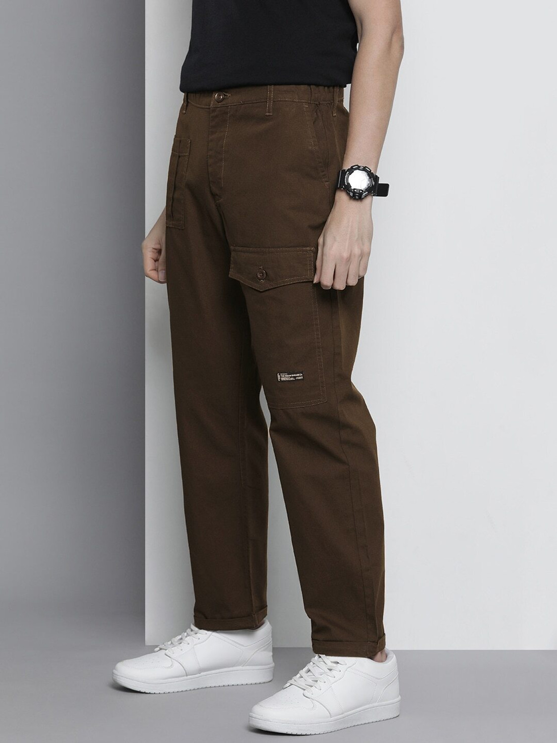 Image of The Indian Garage Co. Regular Fit Men Brown Trousers