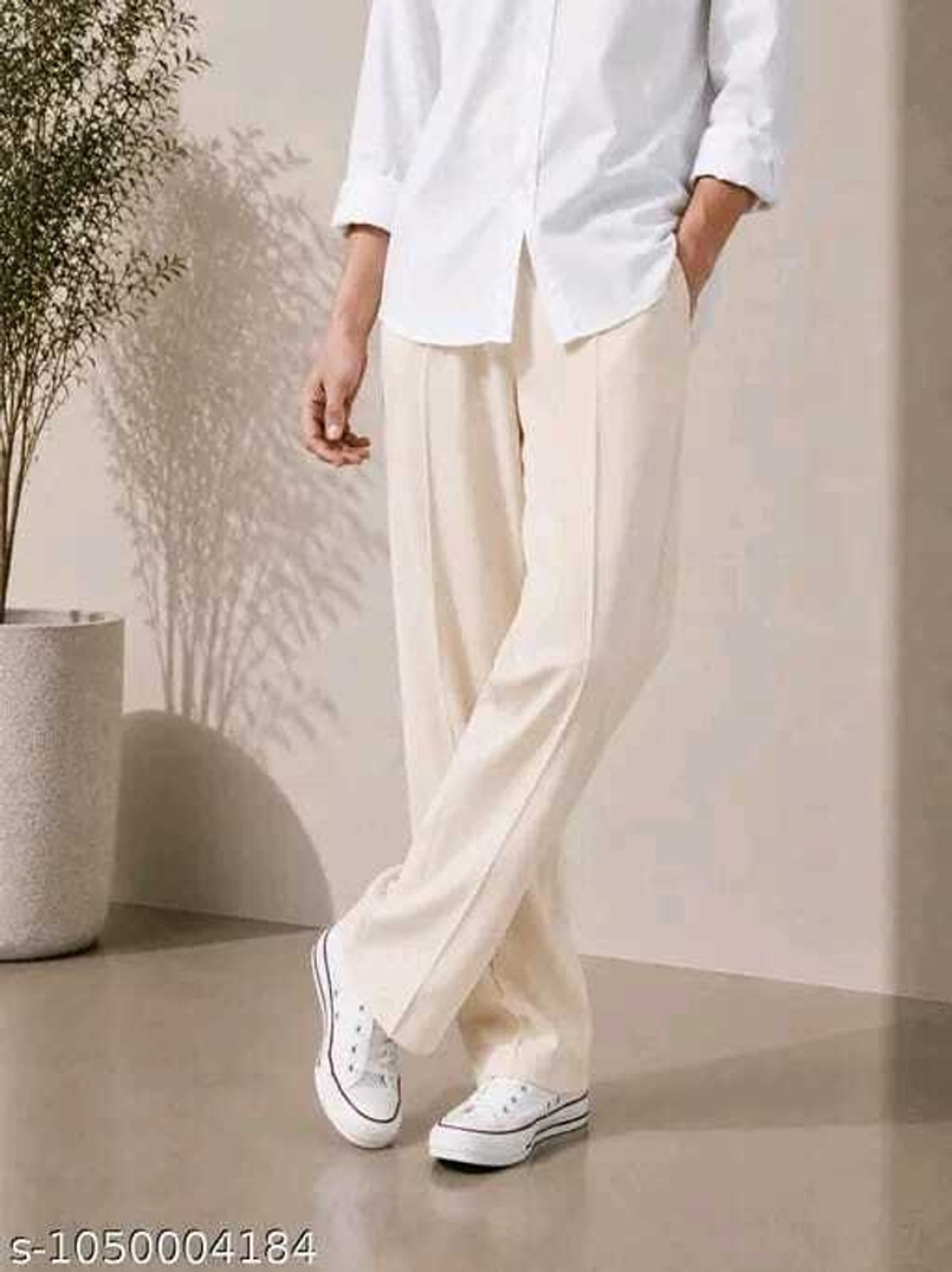 Image of kaziranga Loose Fit Men Cream Trousers