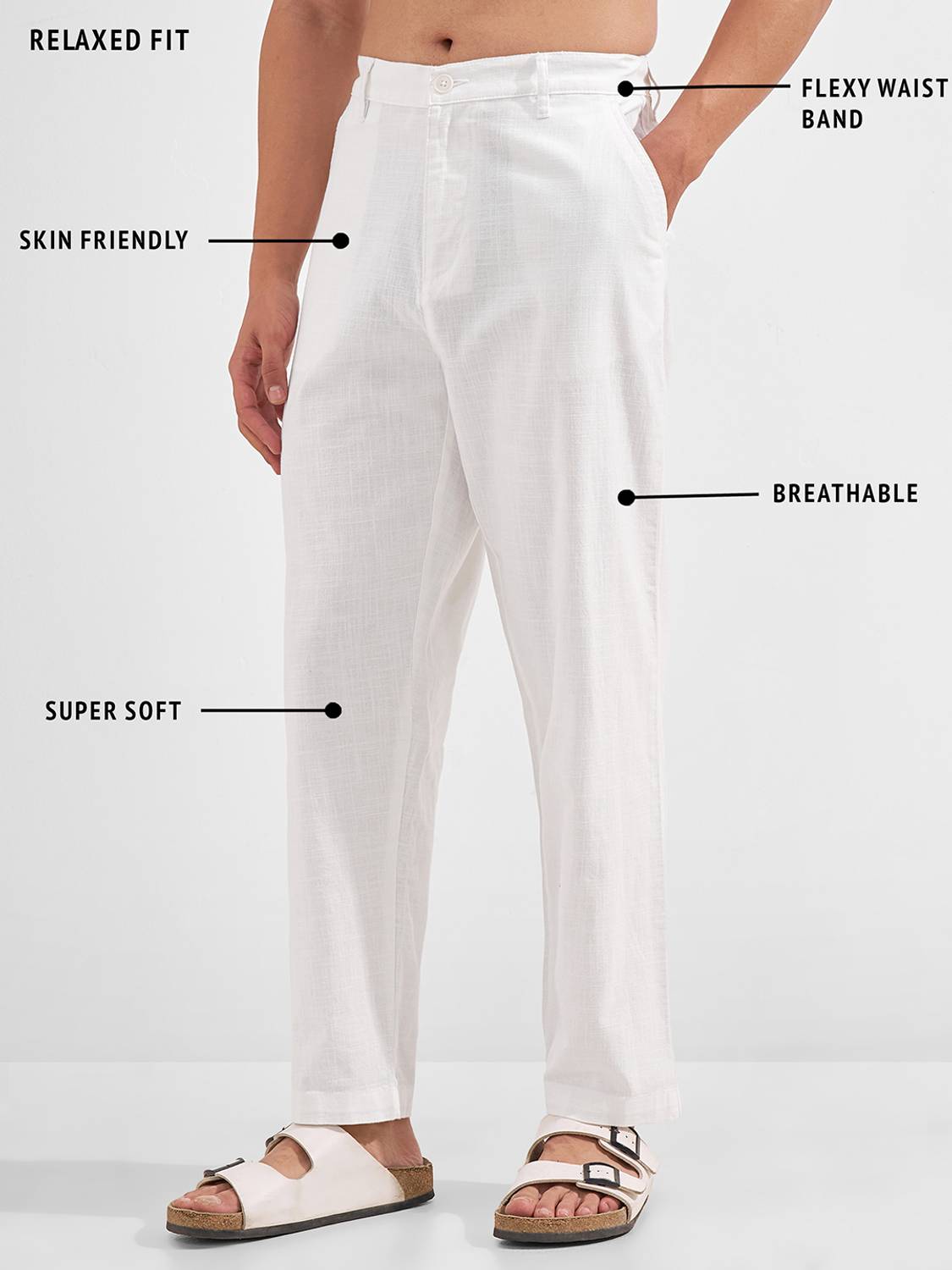 HIGHLANDER Men White Cotton Blend Trousers - Image 4