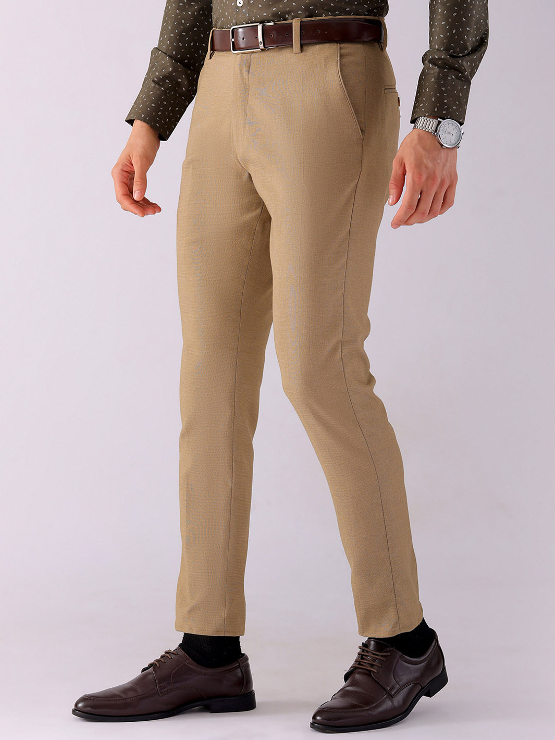 Image of The Indian Garage Co. Slim Fit Men Beige Trousers