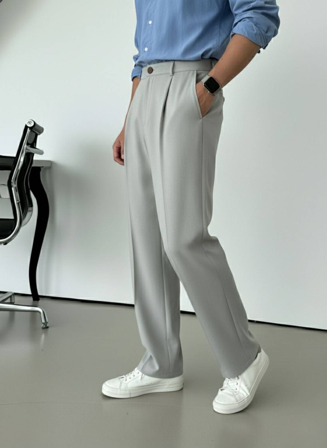INDICLUB Relaxed Men Silver Trousers - Image 3