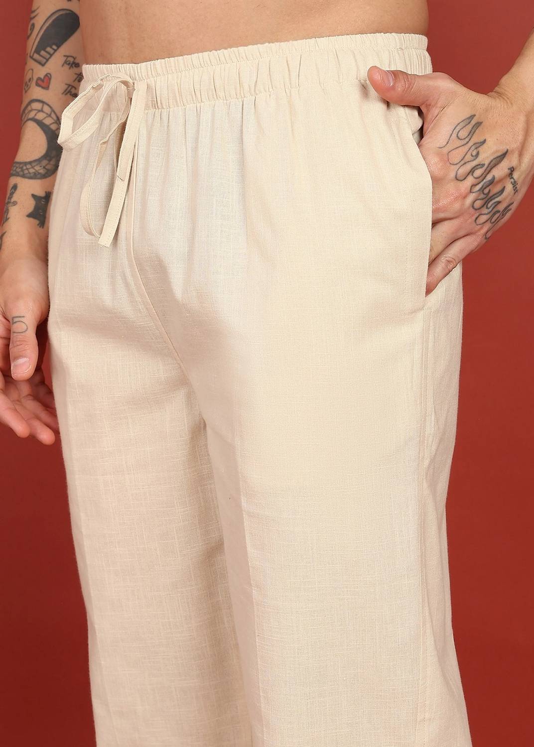 FABMADE Loose Fit Beige Trousers - Image 5