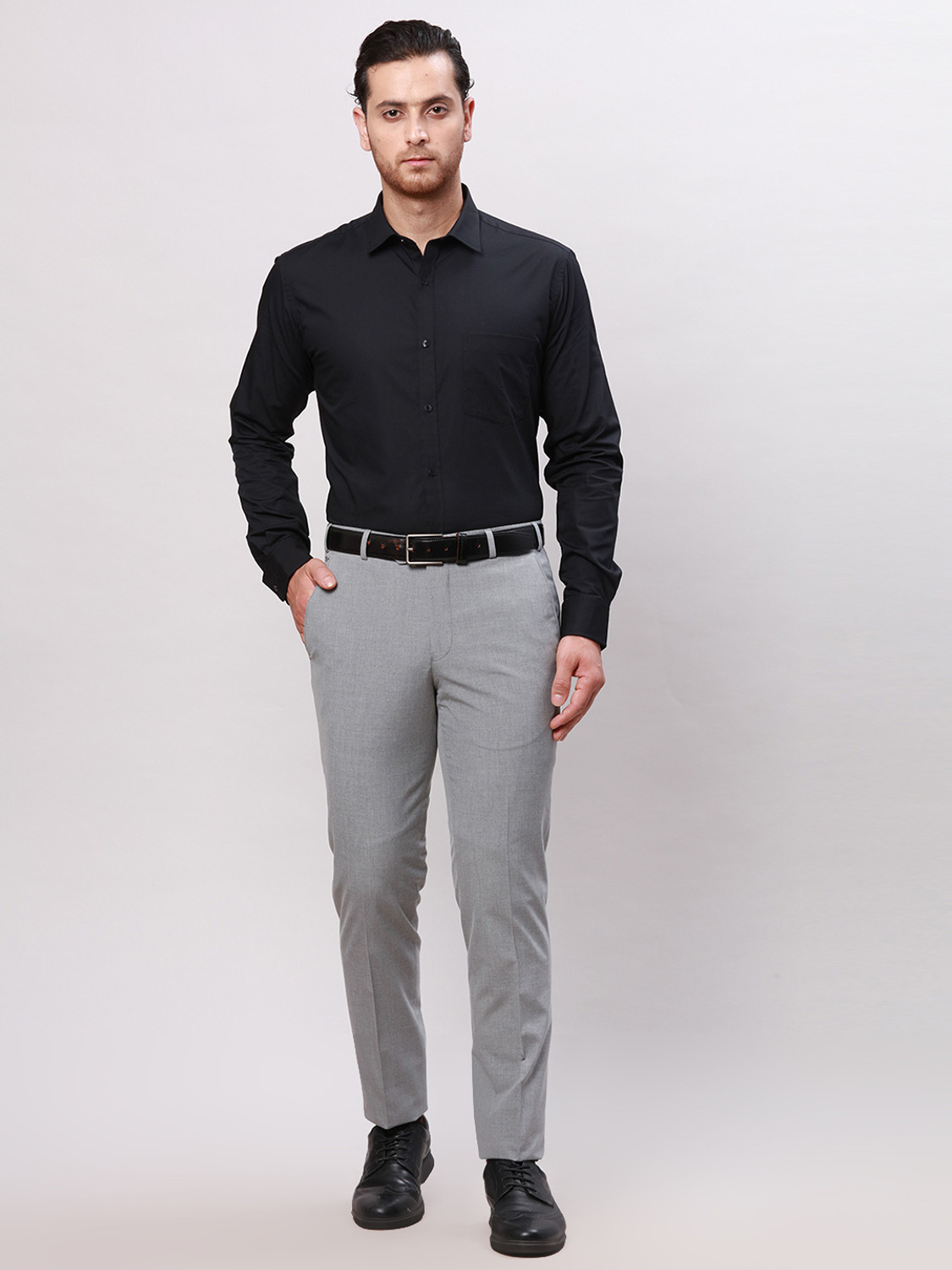 Image of PARK AVENUE Regular Fit Men Grey Trousers