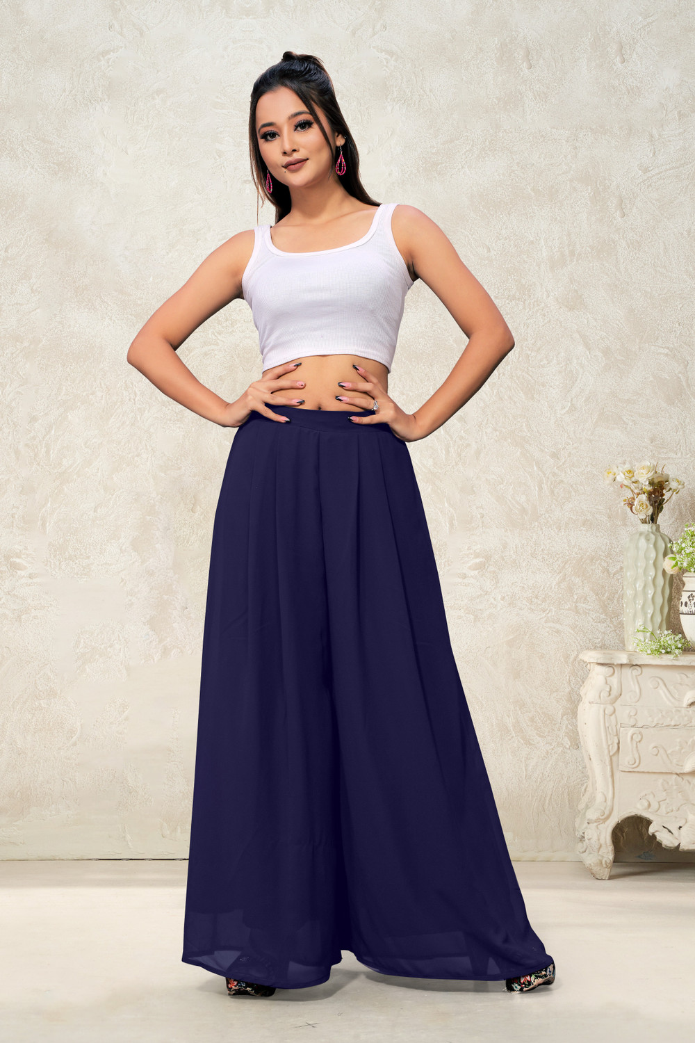 Image of Anti Wrinkle Designer Flared Women Blue Trousers