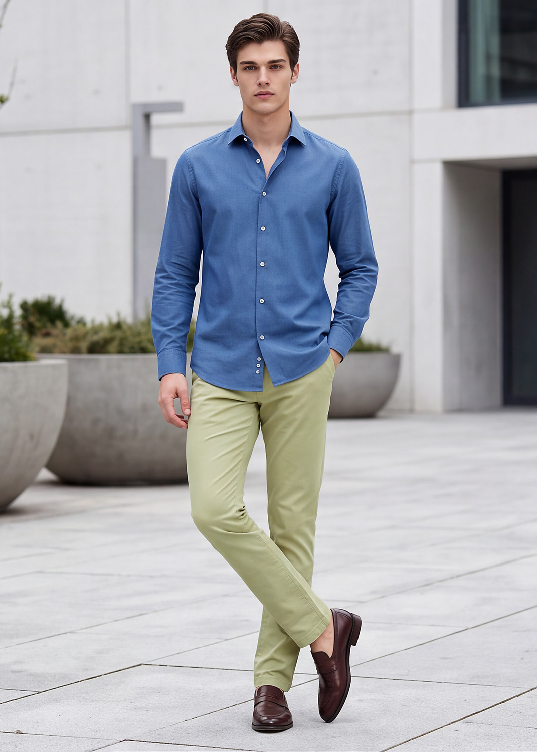 Image of KILLER Men Slim Fit Green Cotton Blend Trousers