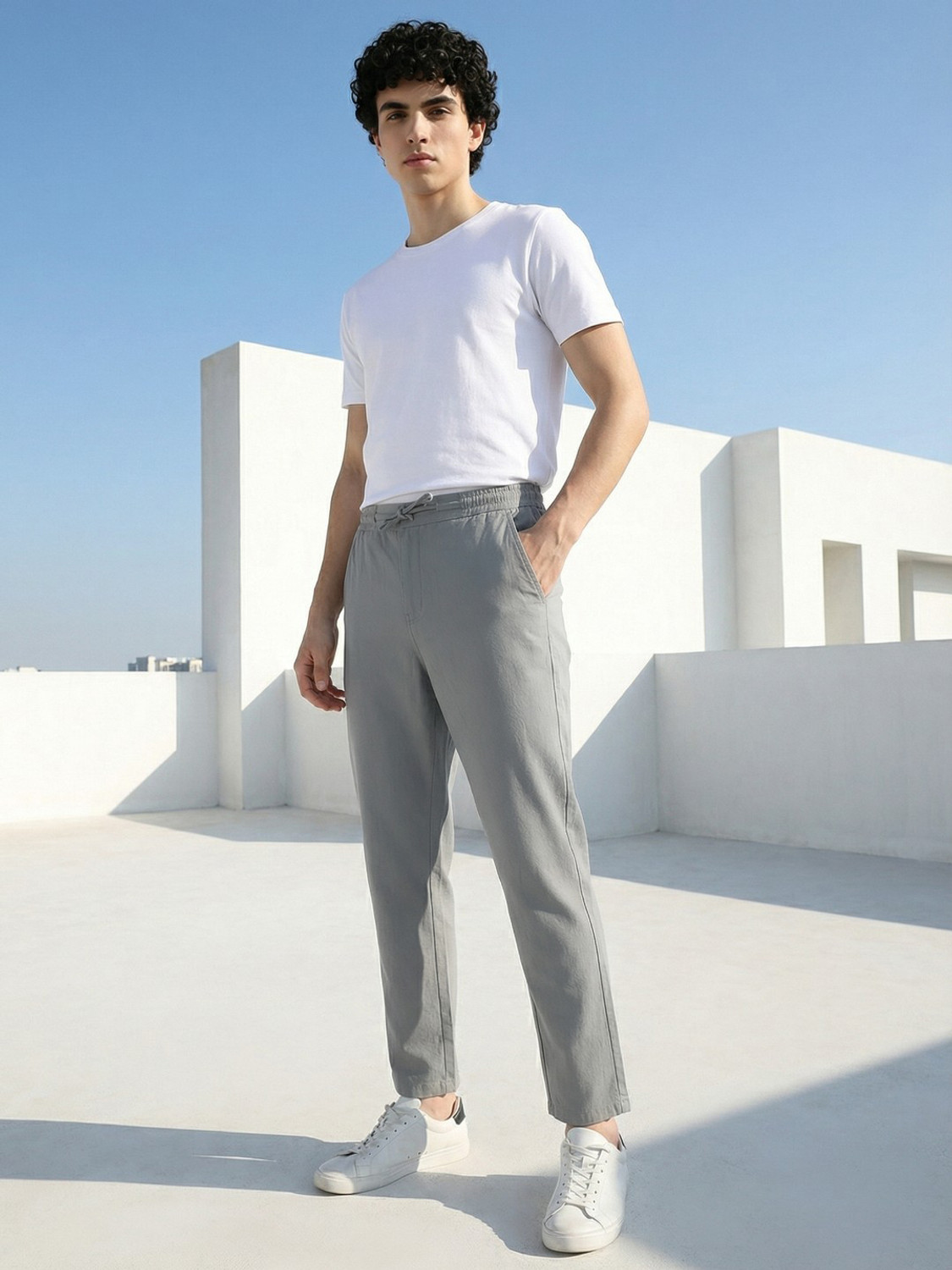 Image of METRONAUT Slim Fit Men Grey Trousers