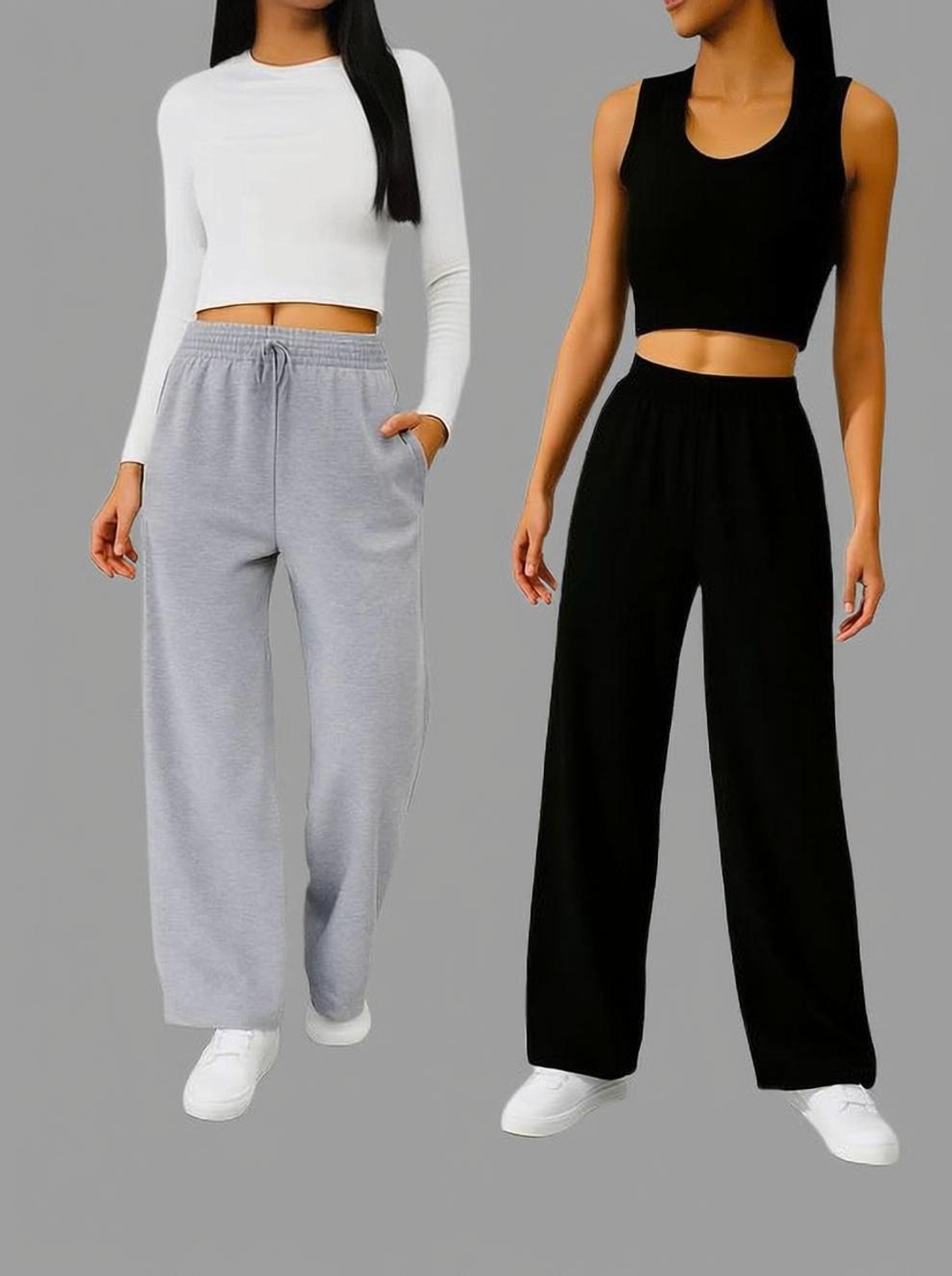 Image of MAYGYQ Loose Fit Women Grey, Black Trousers