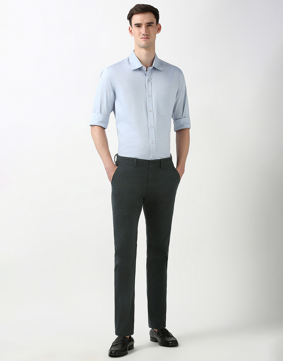 Image of PETER ENGLAND Slim Fit Men Black Trousers