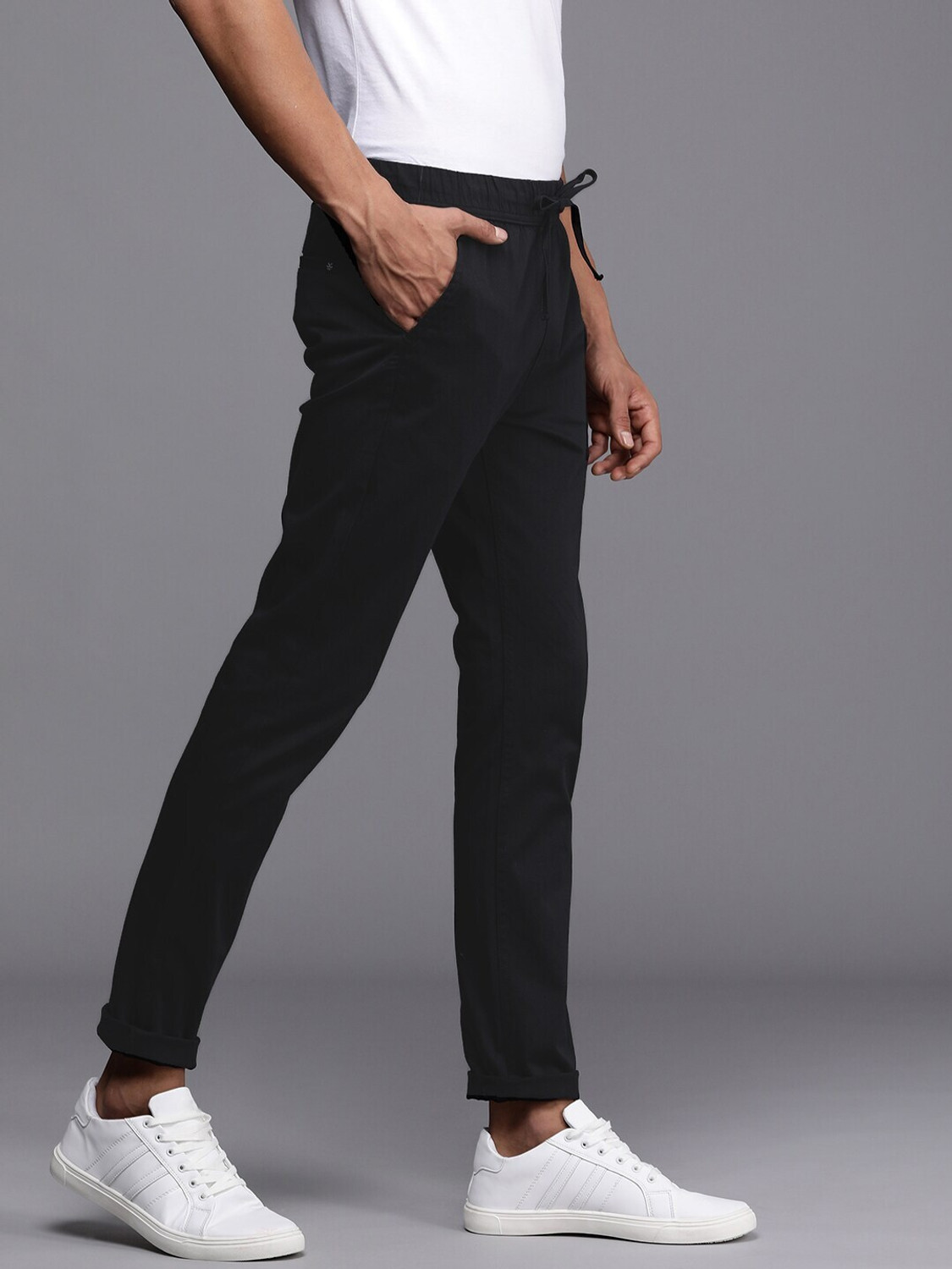Image of WROGN Slim Fit Men Black Trousers
