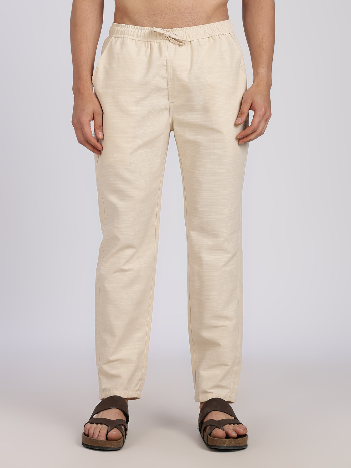 Image of Lyphy Straight Fit Men Cream Trousers